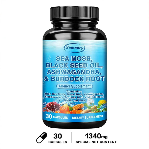 Sea Moss, Black Seed Oil, Ashwagandha & Burdock Root - Provide Energy and Enhance Immunity - Zayvia Beauty