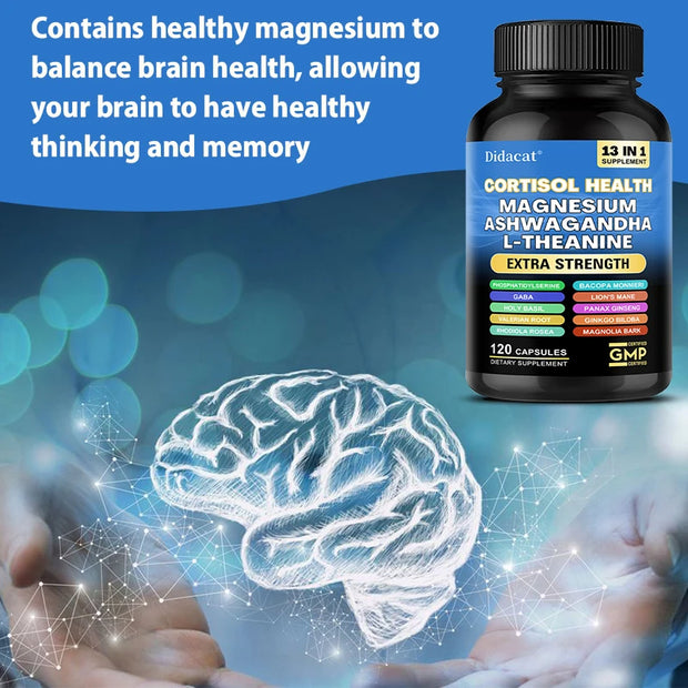 Cortisol Supplements - Magnesium (glycinate, oxide and citrate), Ashwagandha to support brain memory and brain cell health - Zayvia Beauty