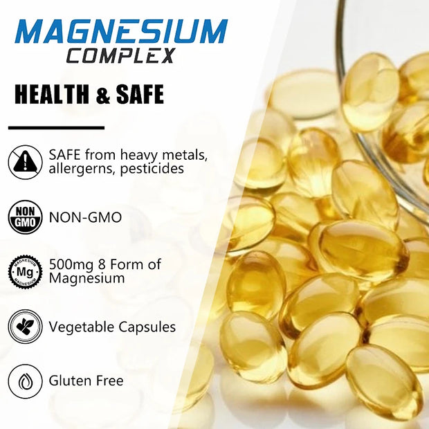 Magnesium Complex Capsules - Bone, Muscle and Heart Health, Sleep Support, Promote Muscle and Nerve Health, Nutrient Metabolism - Zayvia Beauty