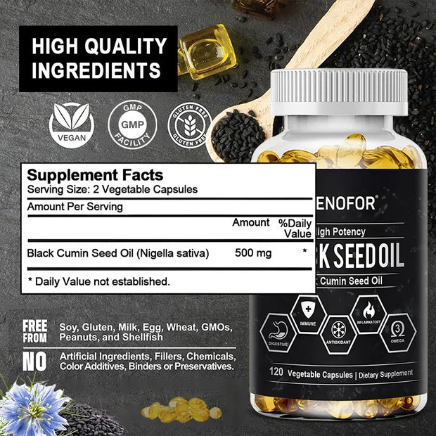 Black Cumin Seed Oil - Organic Black Cumin Seed Oil, with antioxidant and anti-inflammatory properties, digestive health - Zayvia Beauty