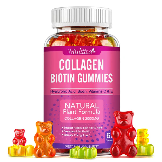 Mulittea Collagen Gummies with Biotin for Hair Growth Skin Care Brighten Skin & Skin Hydrolyzed Helps Nail Bone Joint - Zayvia Beauty