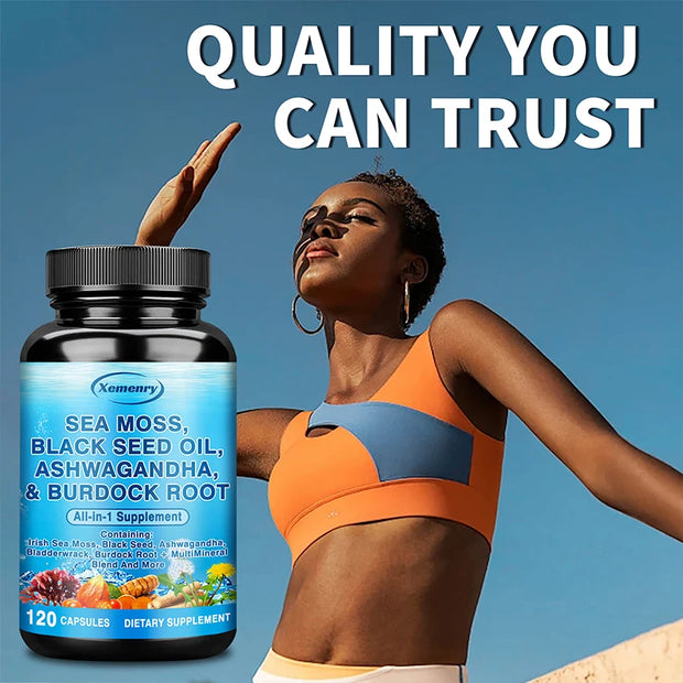 Sea Moss, Black Seed Oil, Ashwagandha & Burdock Root - Provide Energy and Enhance Immunity - Zayvia Beauty