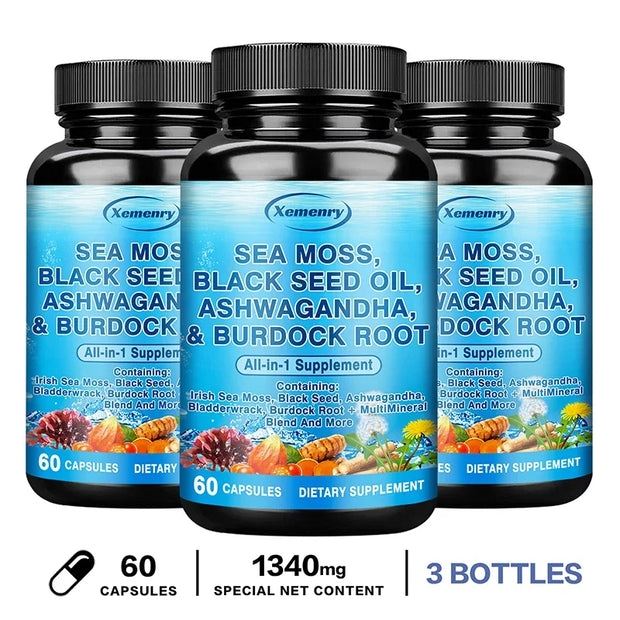 Sea Moss, Black Seed Oil, Ashwagandha & Burdock Root - Provide Energy and Enhance Immunity - Zayvia Beauty