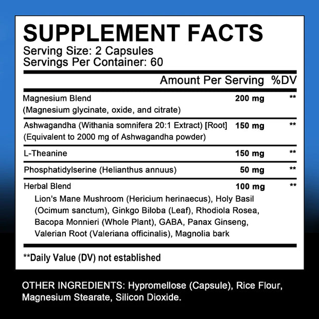 Cortisol Supplements - Magnesium (glycinate, oxide and citrate), Ashwagandha to support brain memory and brain cell health - Zayvia Beauty