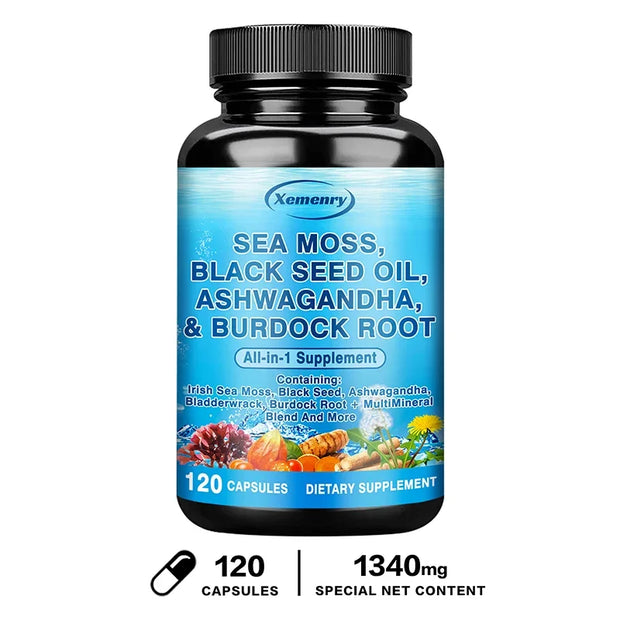 Sea Moss, Black Seed Oil, Ashwagandha & Burdock Root - Provide Energy and Enhance Immunity - Zayvia Beauty