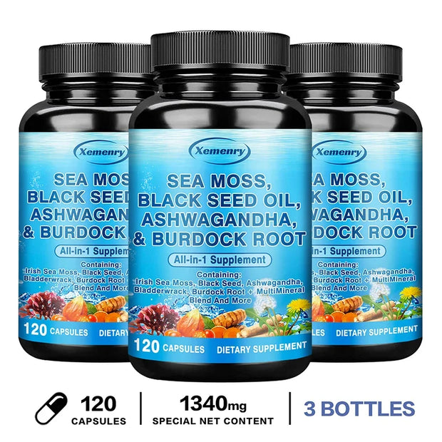Sea Moss, Black Seed Oil, Ashwagandha & Burdock Root - Provide Energy and Enhance Immunity - Zayvia Beauty